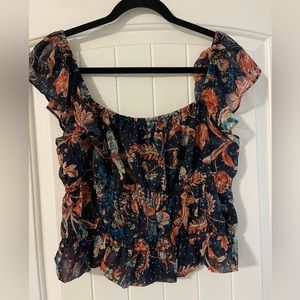 Express Cropped Flutter Sleeve Paisley Top Size L NWT